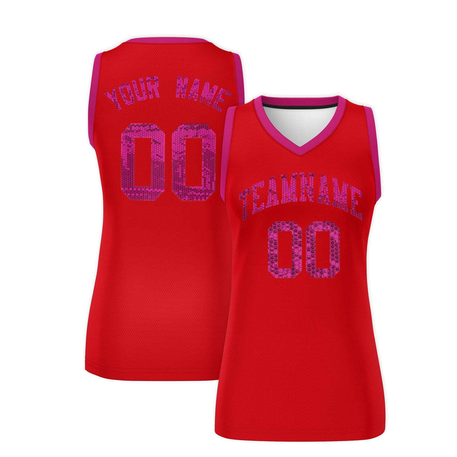 Custom Red Pink Women Netball Sequined Dress