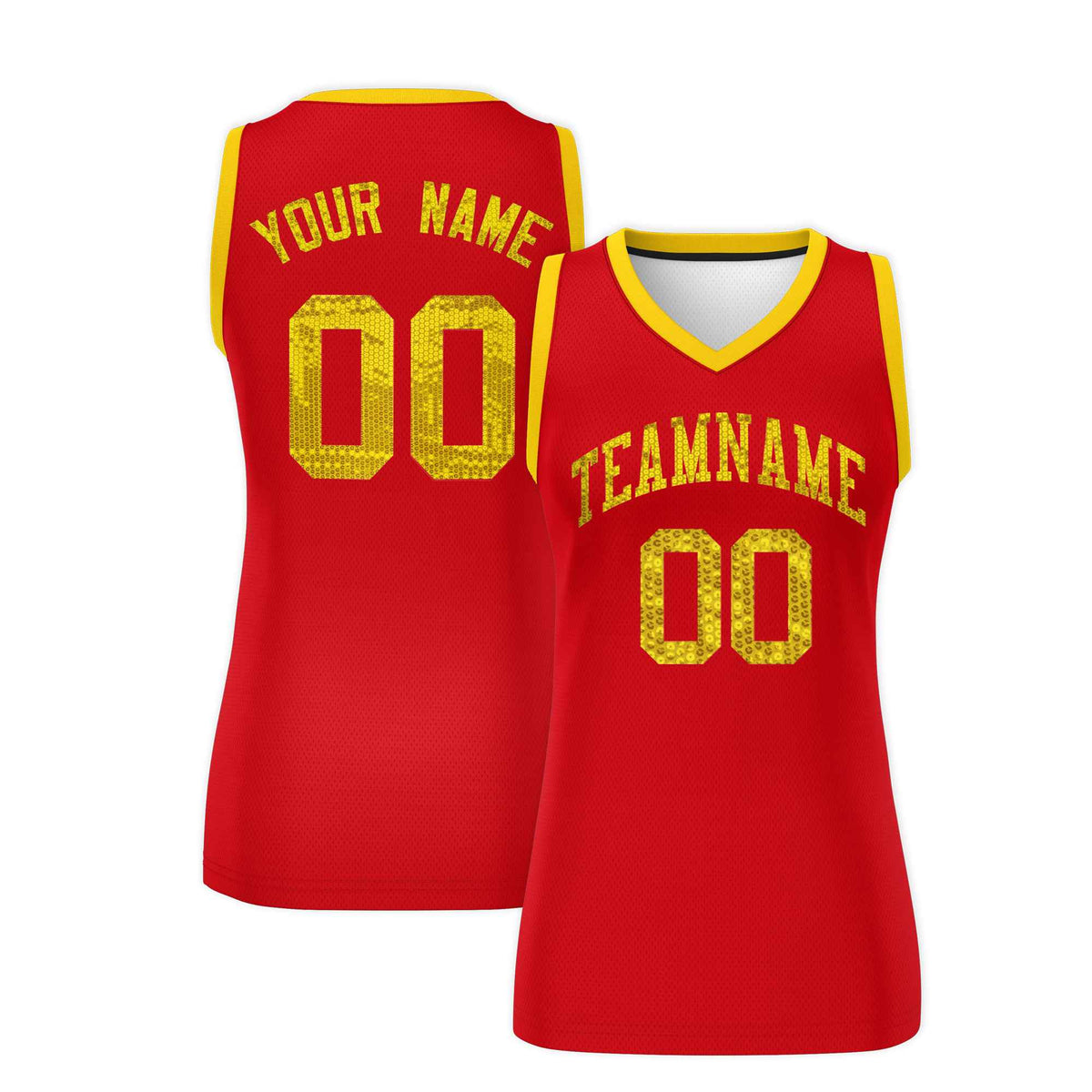 Custom Red Gold Women Netball Sequined Dress