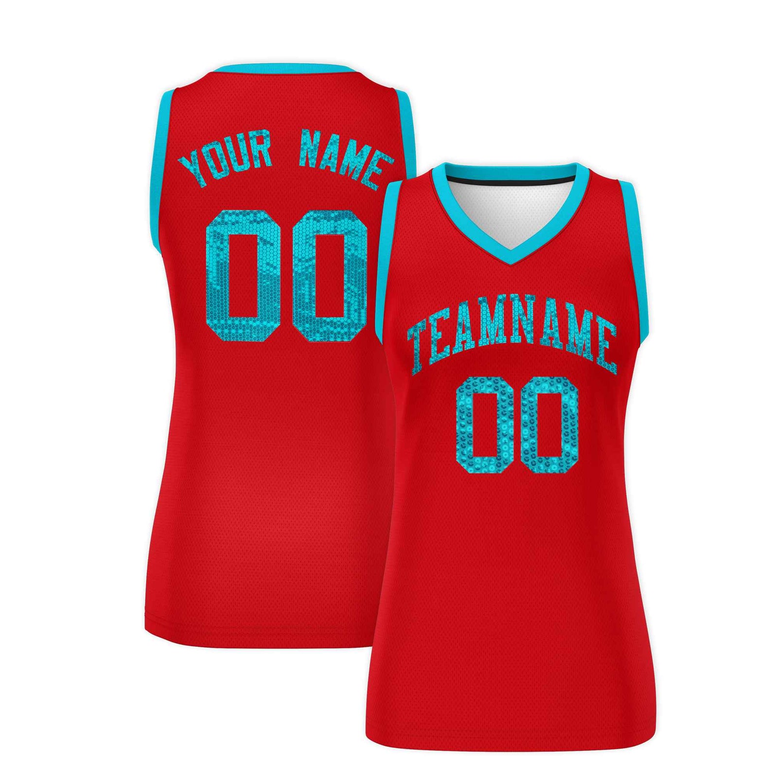 Custom Red Sky Blue Women Netball Sequined Dress