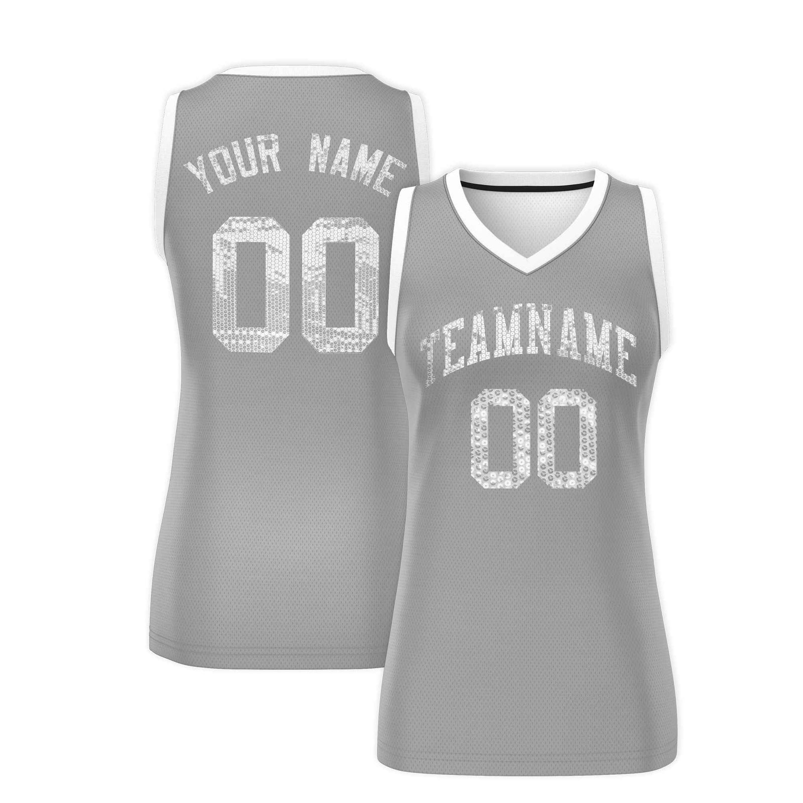 Custom Silver White Women Netball Sequined Dress