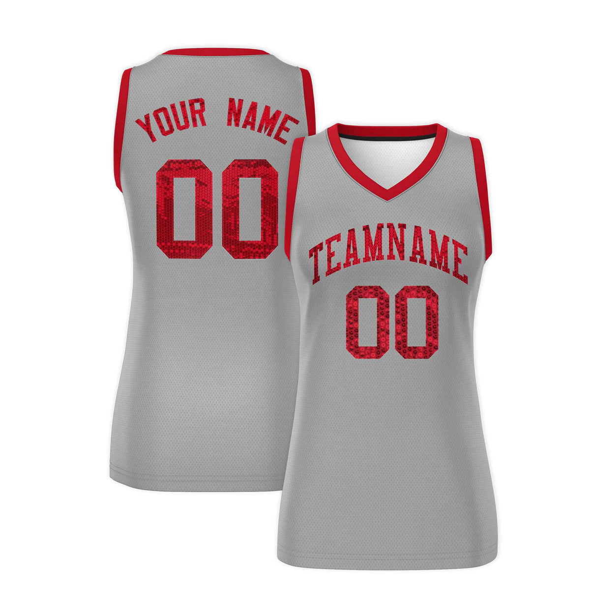Custom Silver Red Women Netball Sequined Dress