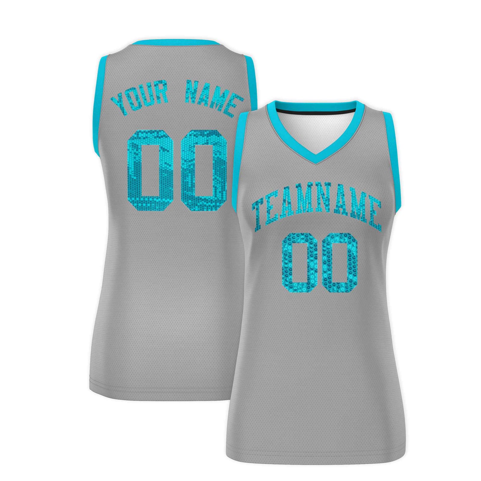 Custom Silver Sky Blue Women Netball Sequined Dress