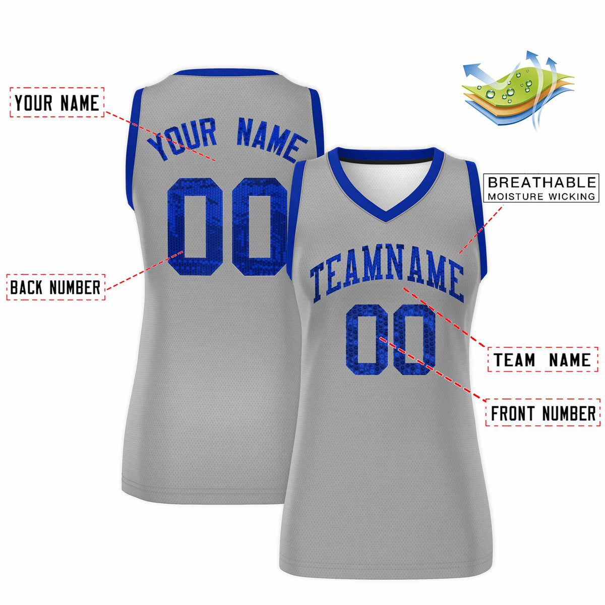 Custom Silver Royal Women Netball Sequined Dress