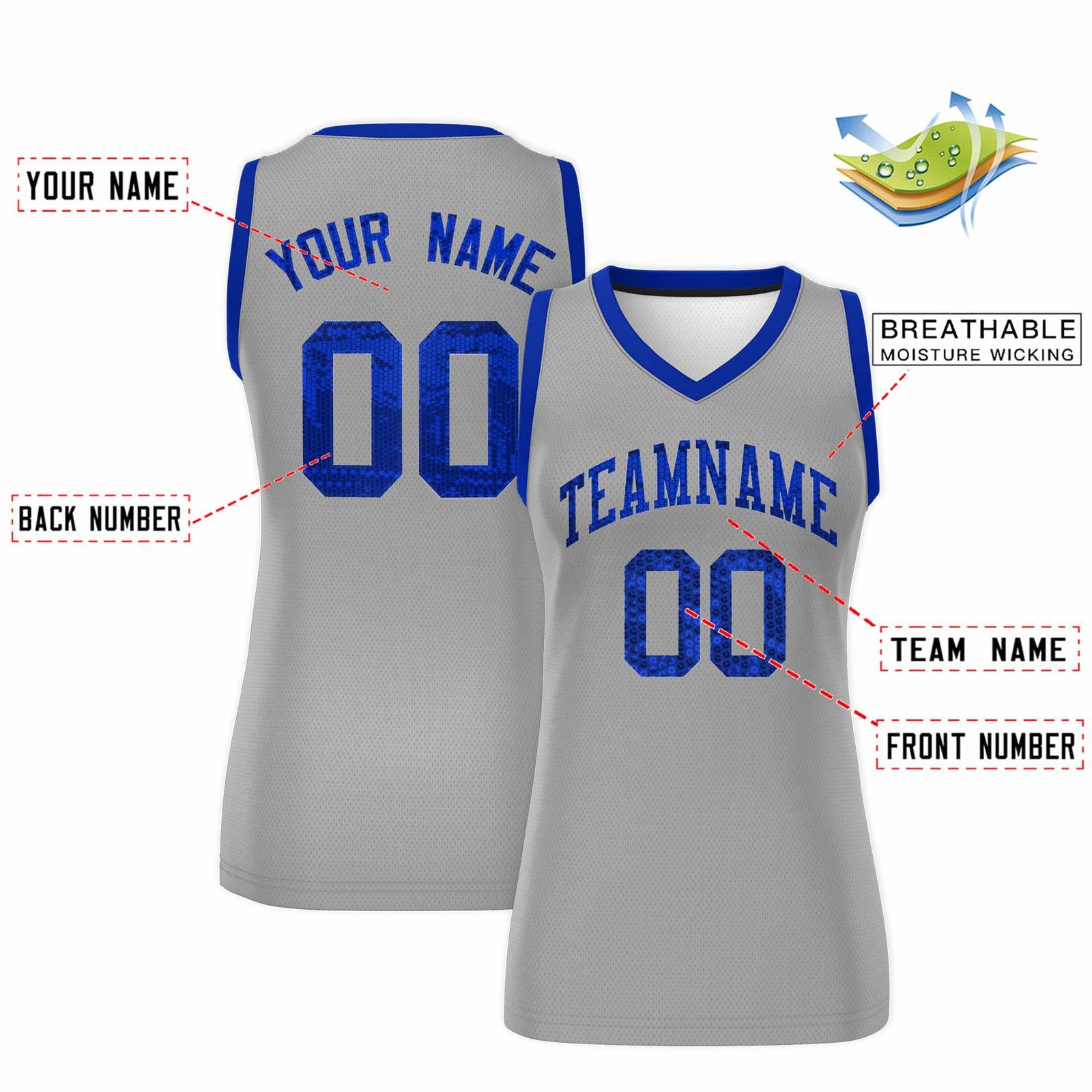 Custom Silver Royal Women Netball Sequined Dress