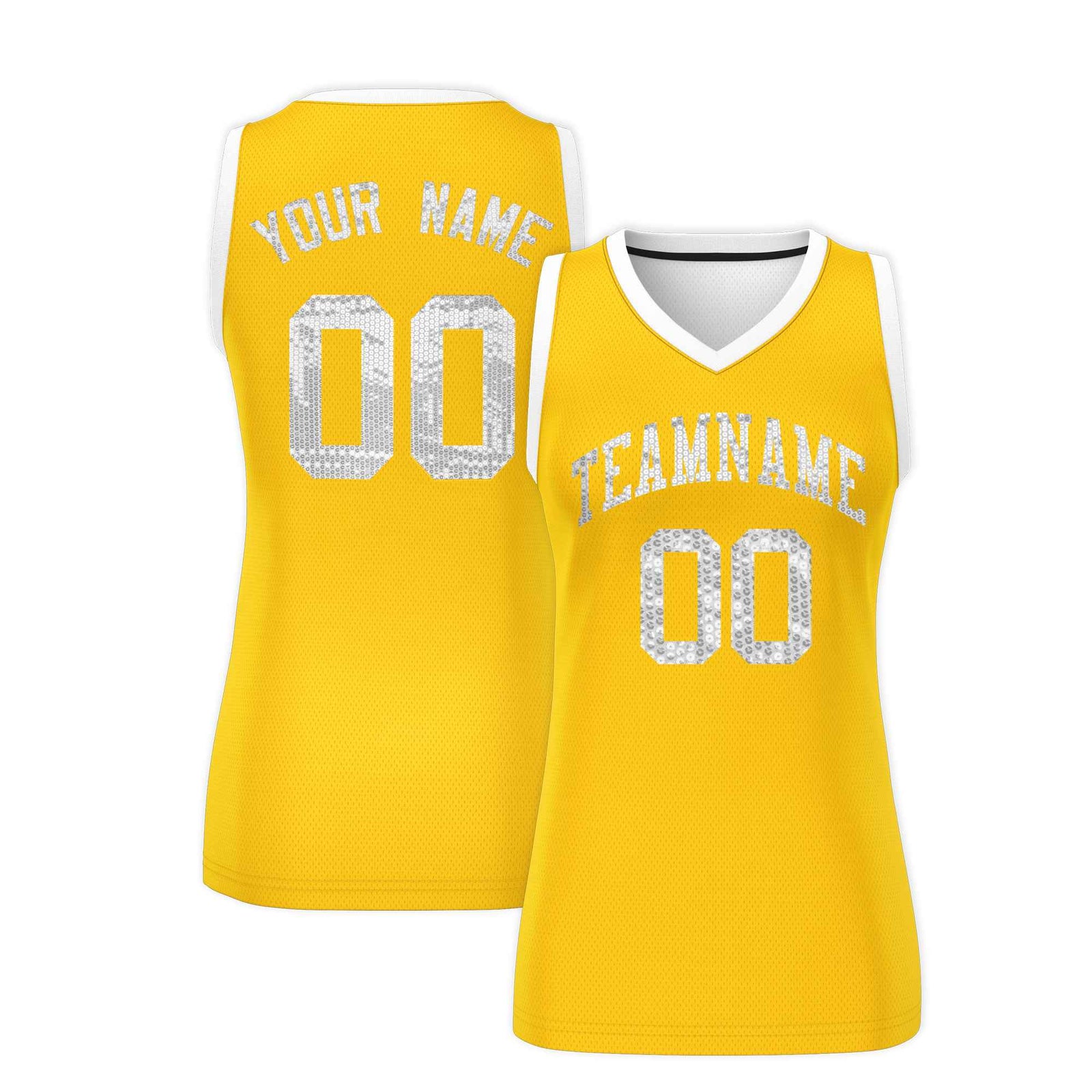 Custom Gold White Women Netball Sequined Dress