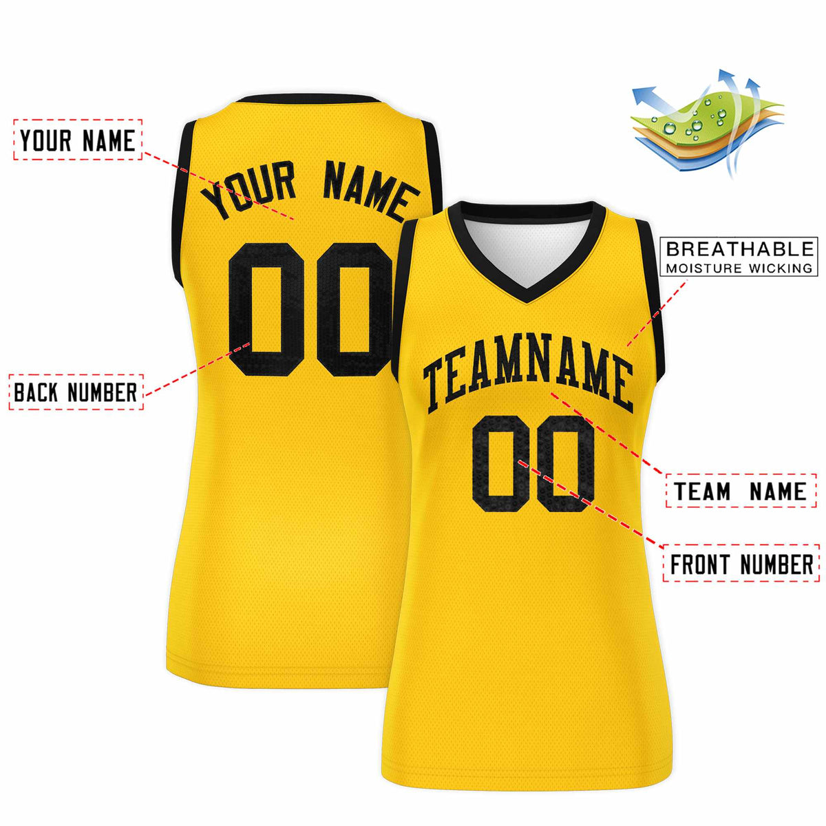 Custom Gold Black Women Netball Sequined Dress