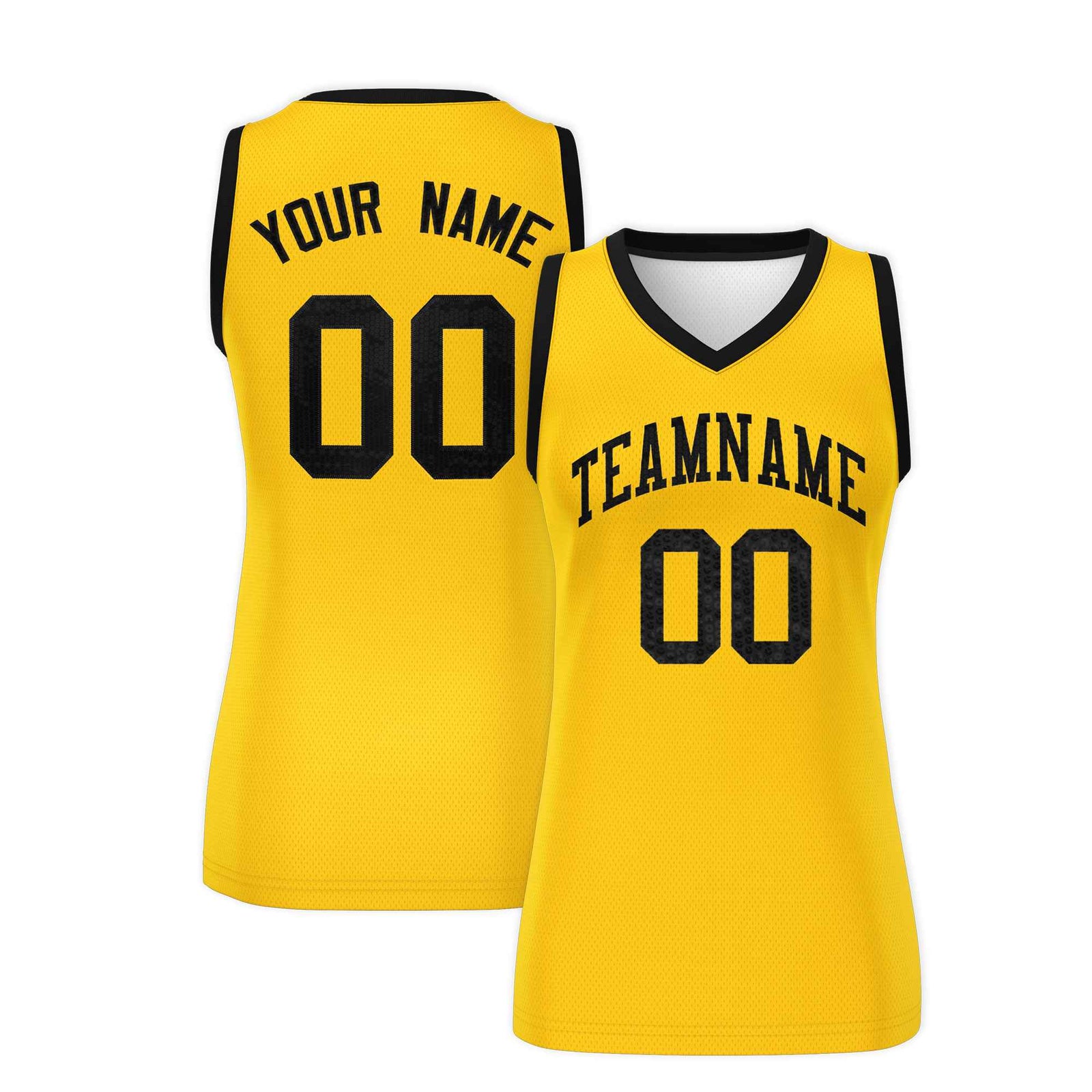 Custom Gold Black Women Netball Sequined Dress