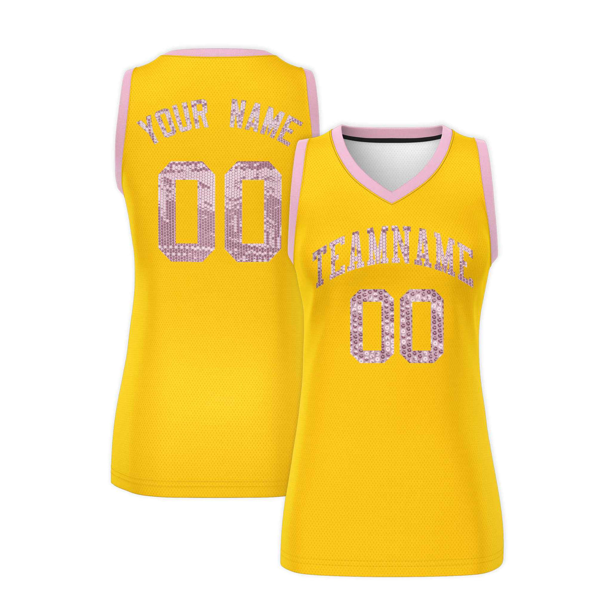 Custom Gold Light Pink Women Netball Sequined Dress