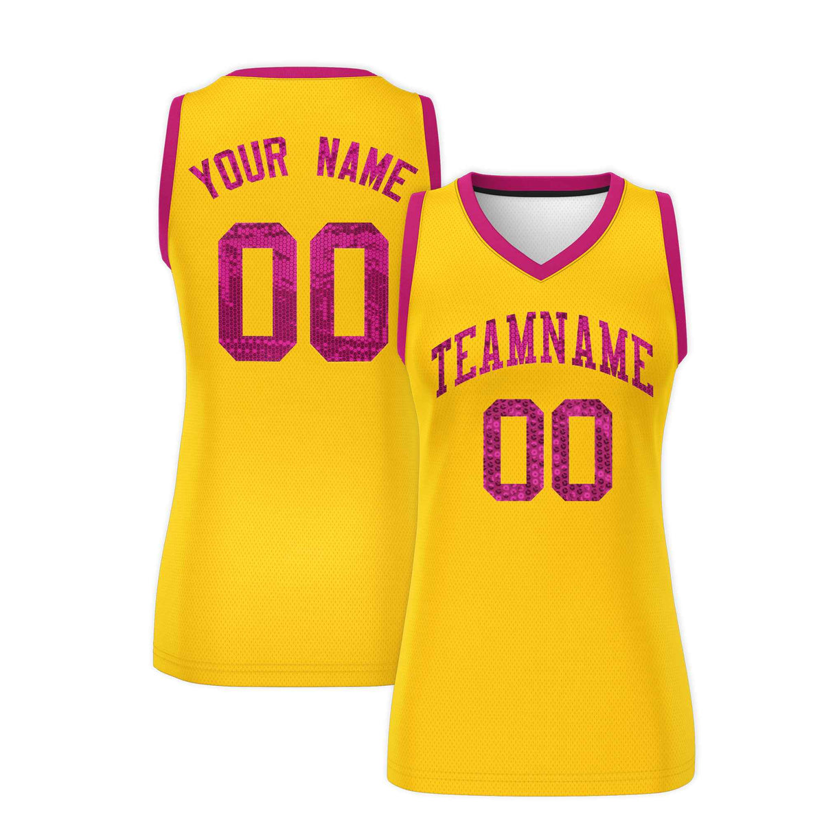 Custom Gold Pink Women Netball Sequined Dress