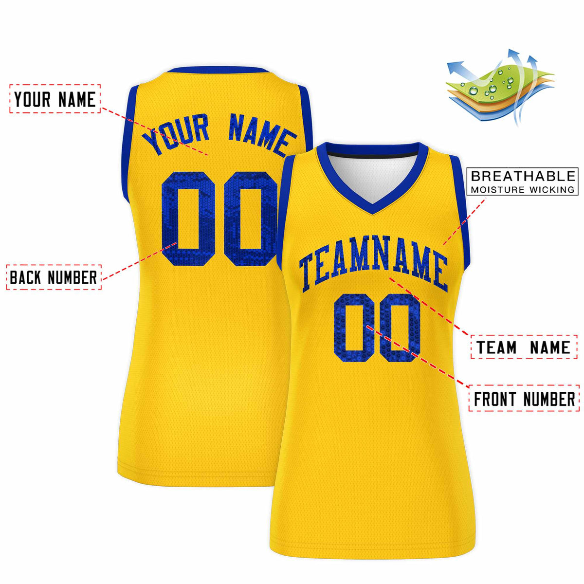 Custom Gold Royal Women Netball Sequined Dress