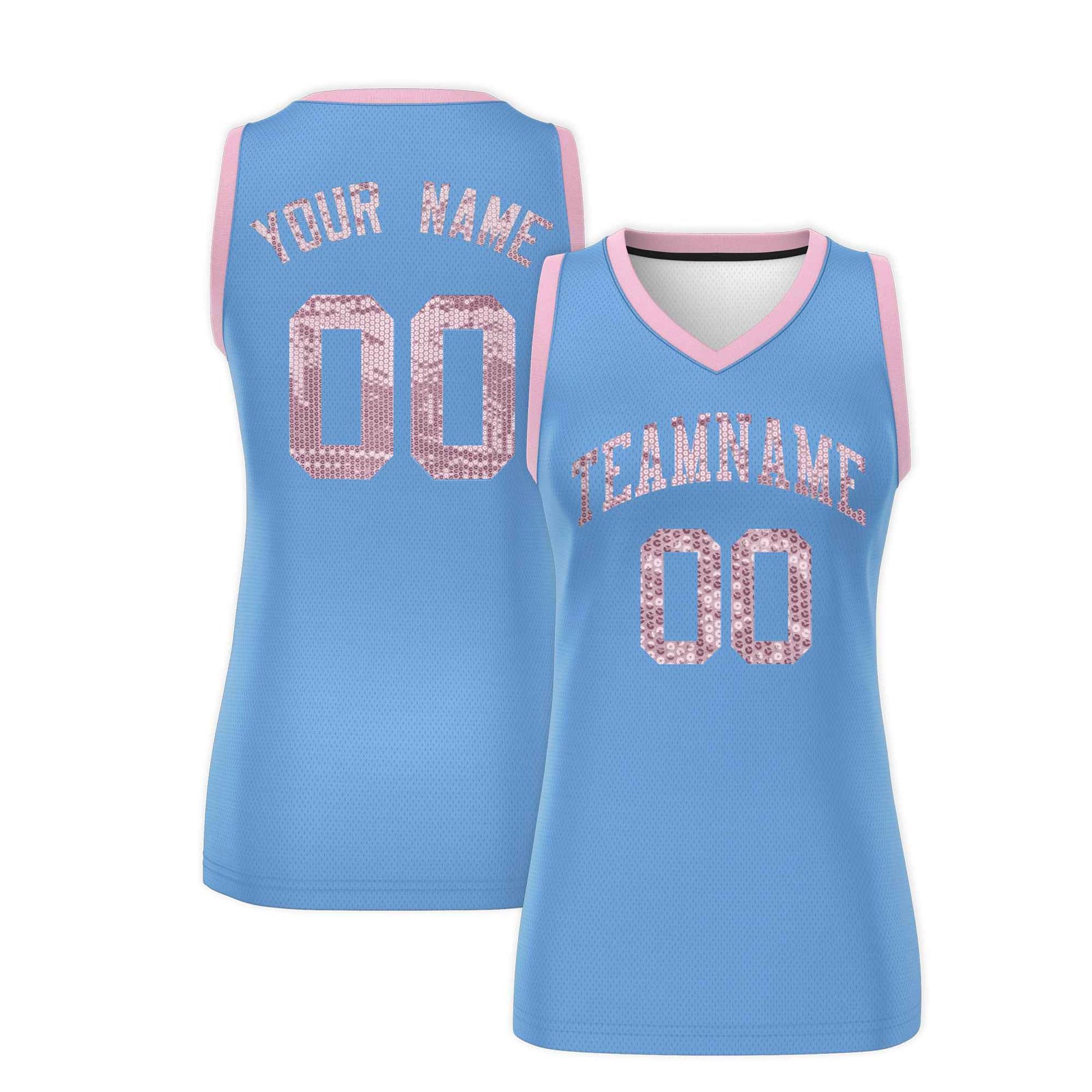 Custom Light Blue Light Pink Women Netball Sequined Dress