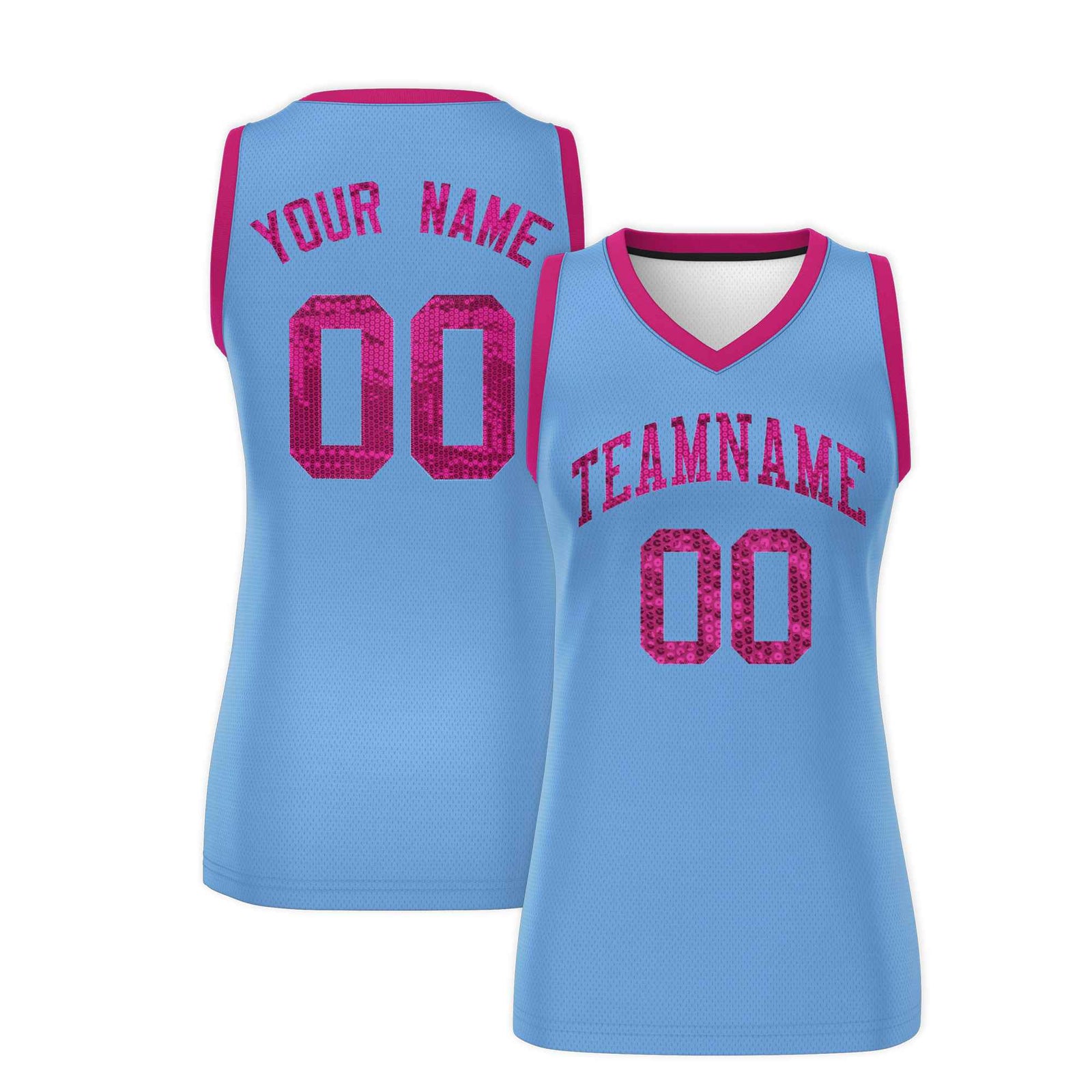 Custom Light Blue Pink Women Netball Sequined Dress