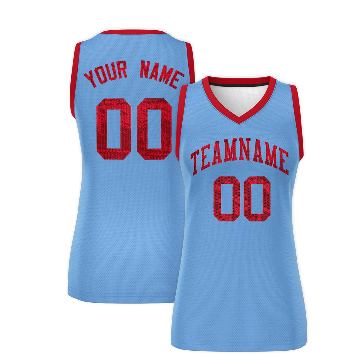 Custom Light Blue Red Women Netball Sequined Dress