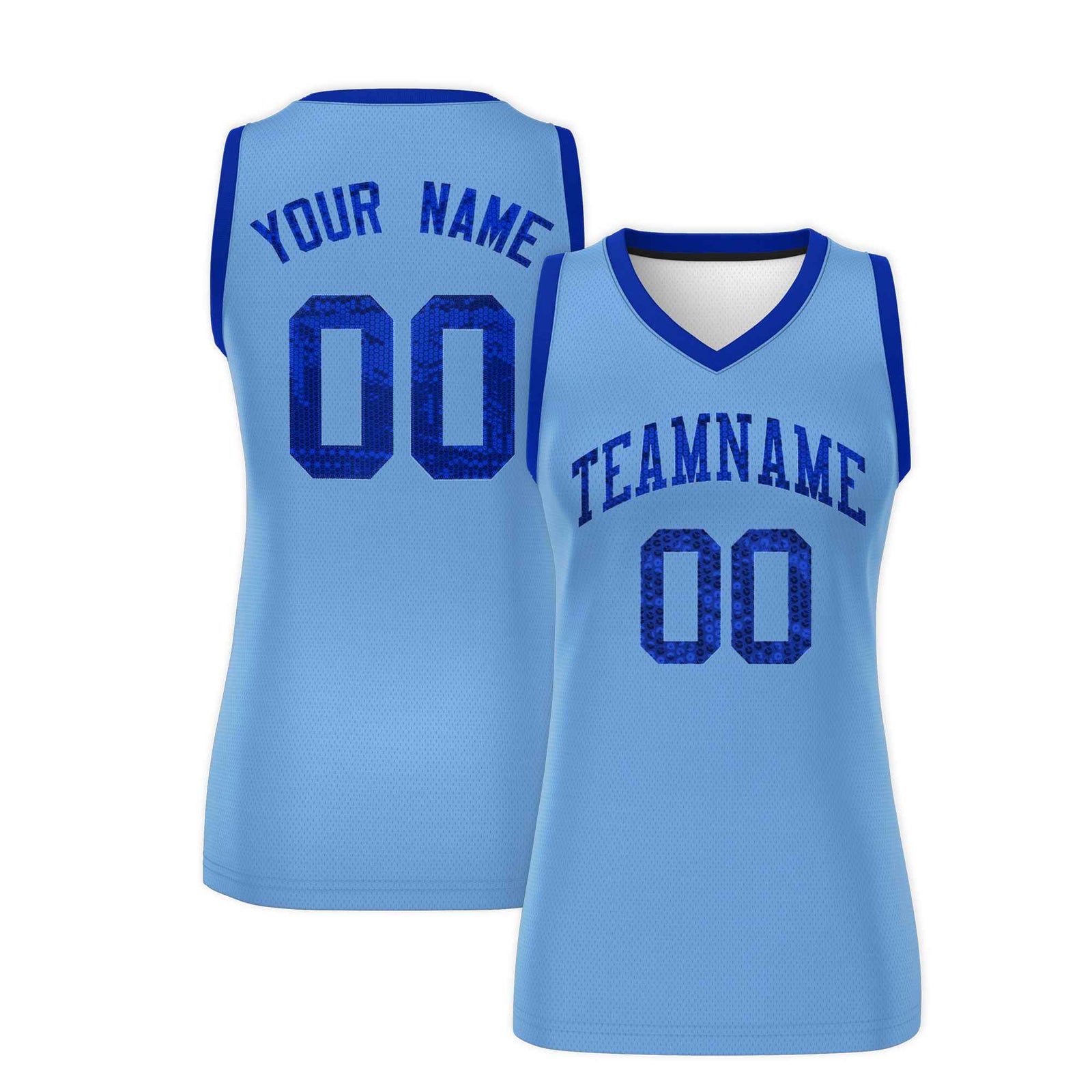 Custom Light Blue Royal Women Netball Sequined Dress