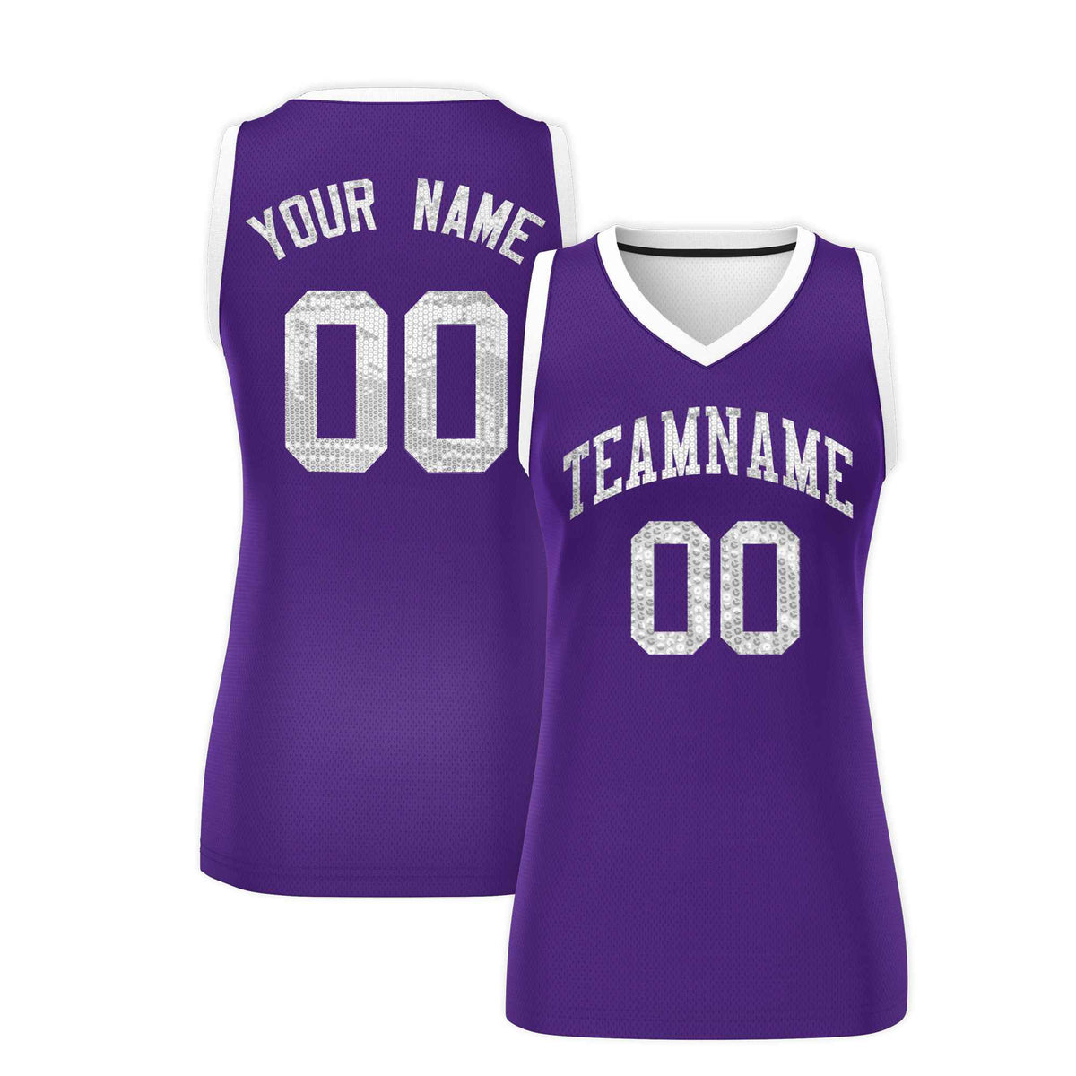 Custom Purple White Women Netball Sequined Dress