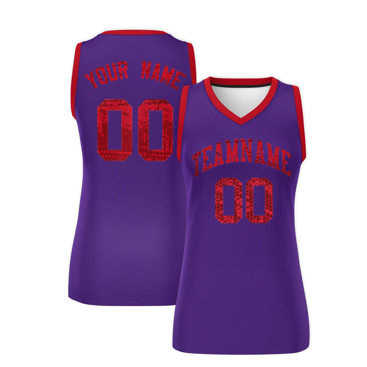 Custom Purple Red Women Netball Sequined Dress