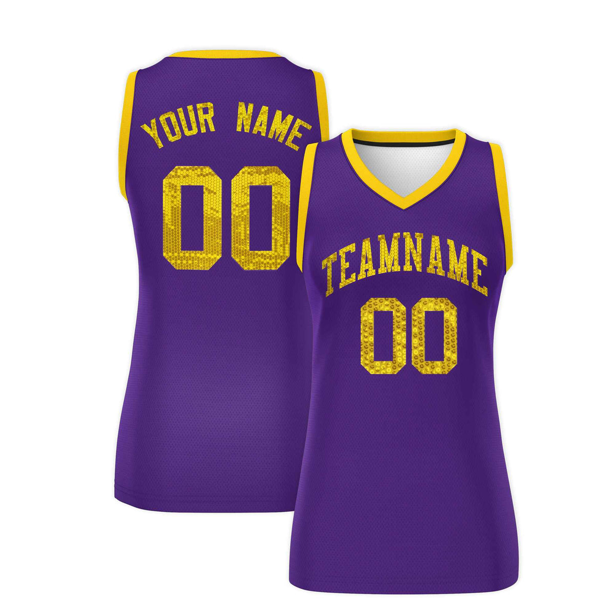 Custom Purple Gold Women Netball Sequined Dress