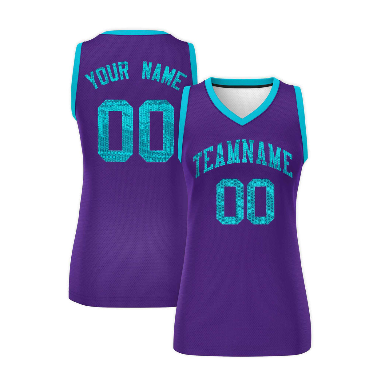 Custom Purple Sky Blue Women Netball Sequined Dress