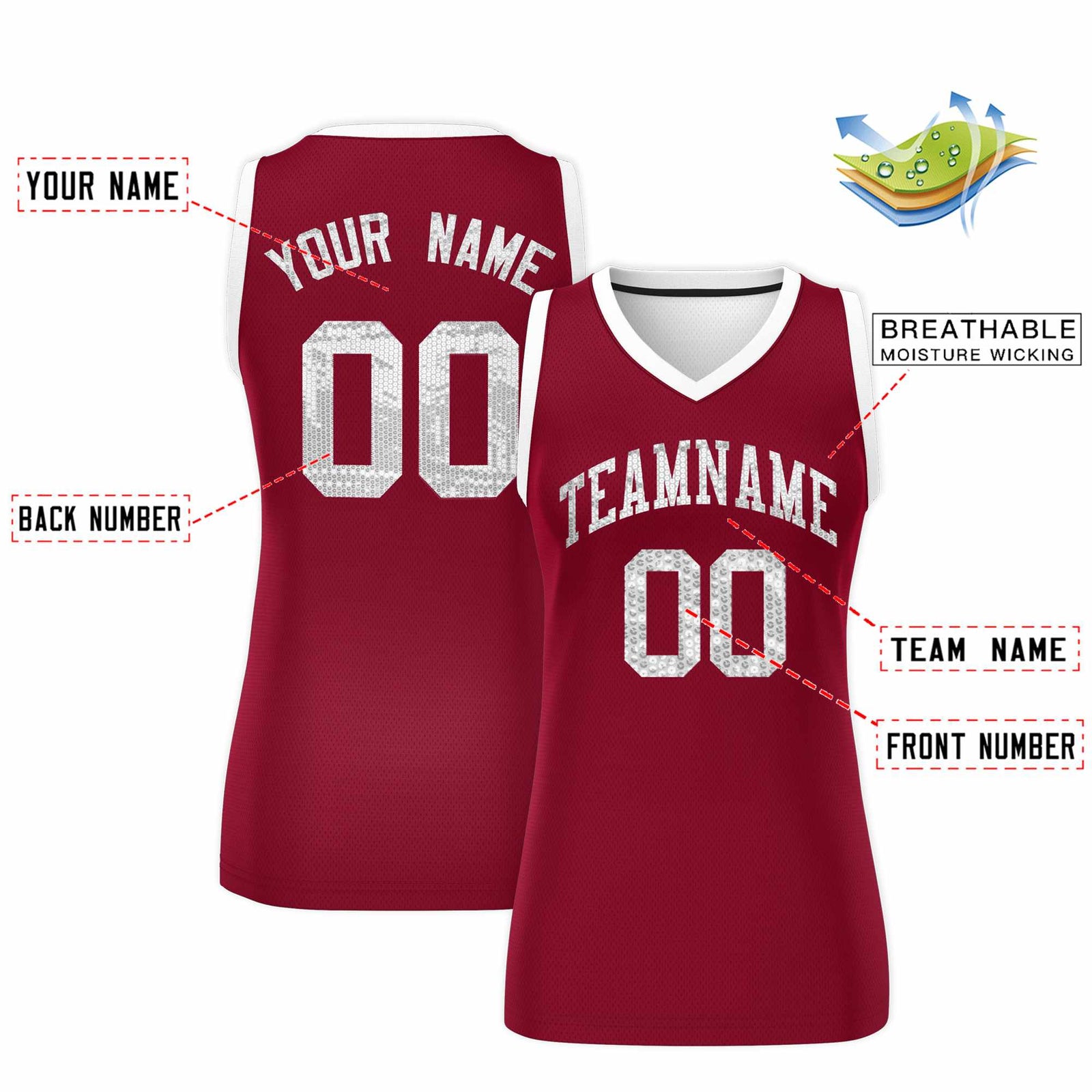 Custom Crimson White Women Netball Sequined Dress