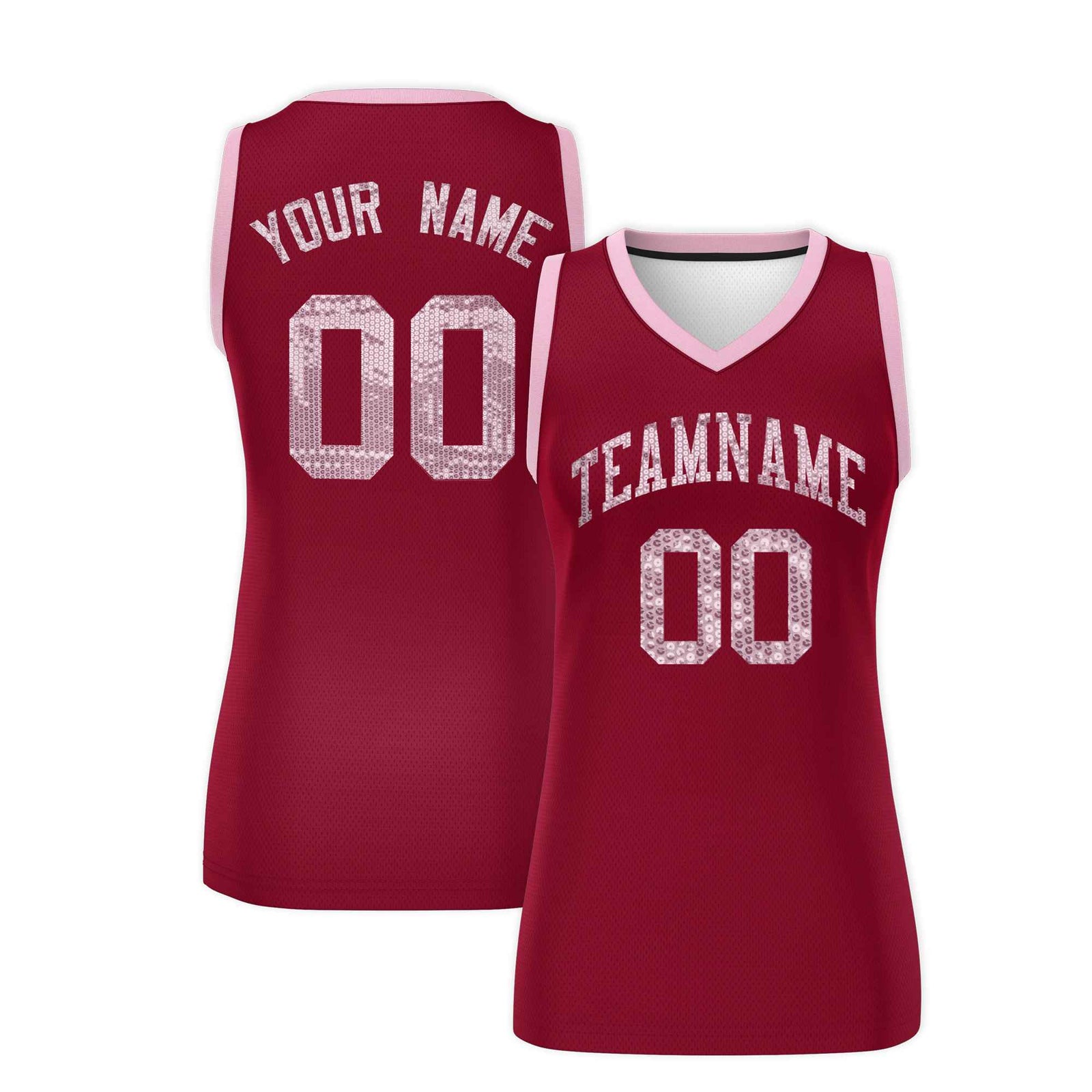 Custom Crimson Light Pink Women Netball Sequined Dress