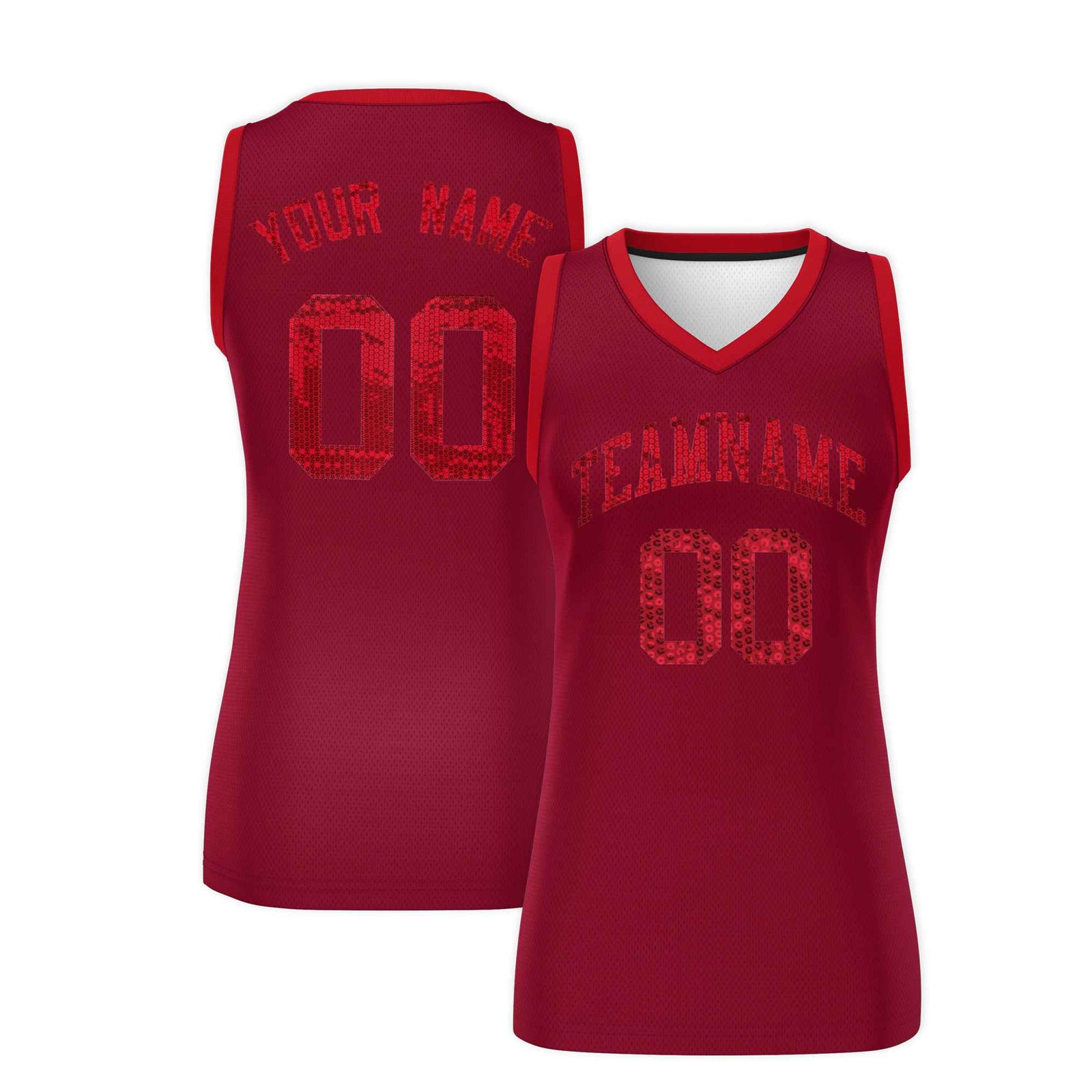 Custom Crimson Red Women Netball Sequined Dress