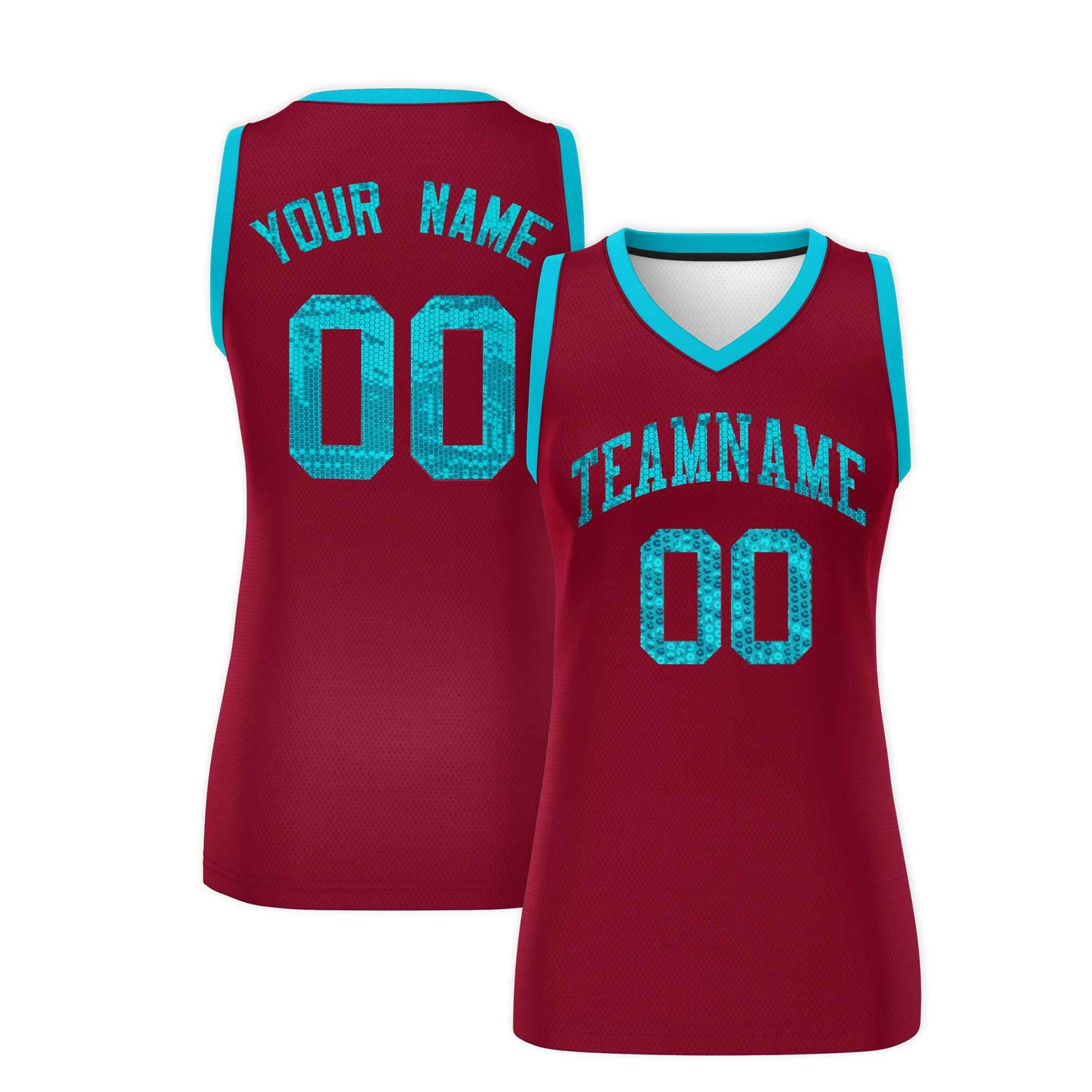 Custom Crimson Sky Blue Women Netball Sequined Dress
