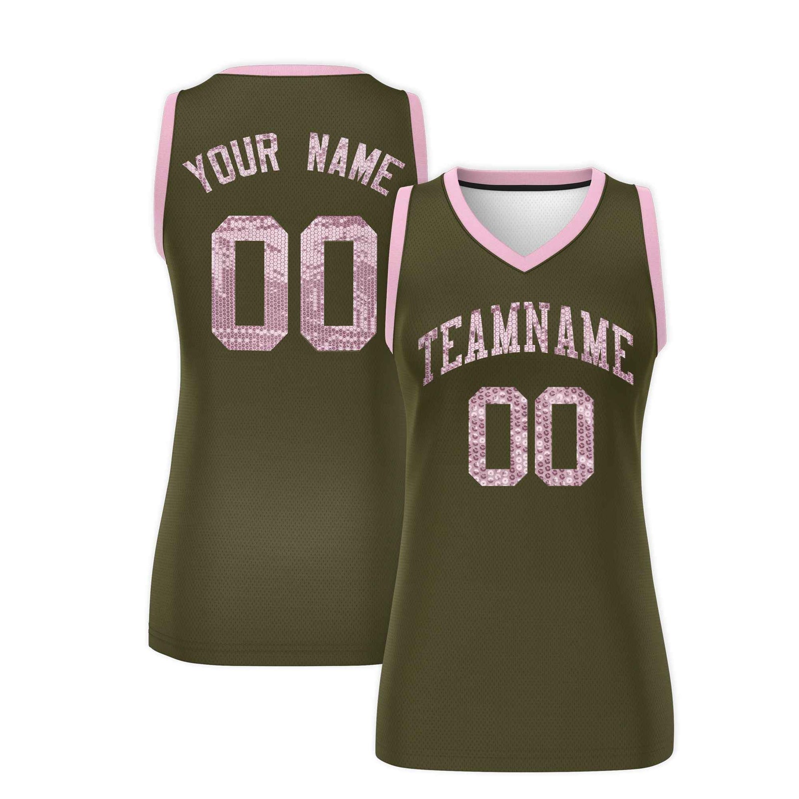 Custom Olive Light Pink Women Netball Sequined Dress