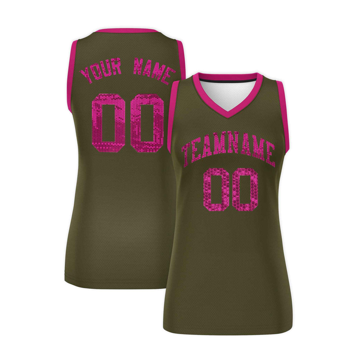 Custom Olive Pink Women Netball Sequined Dress