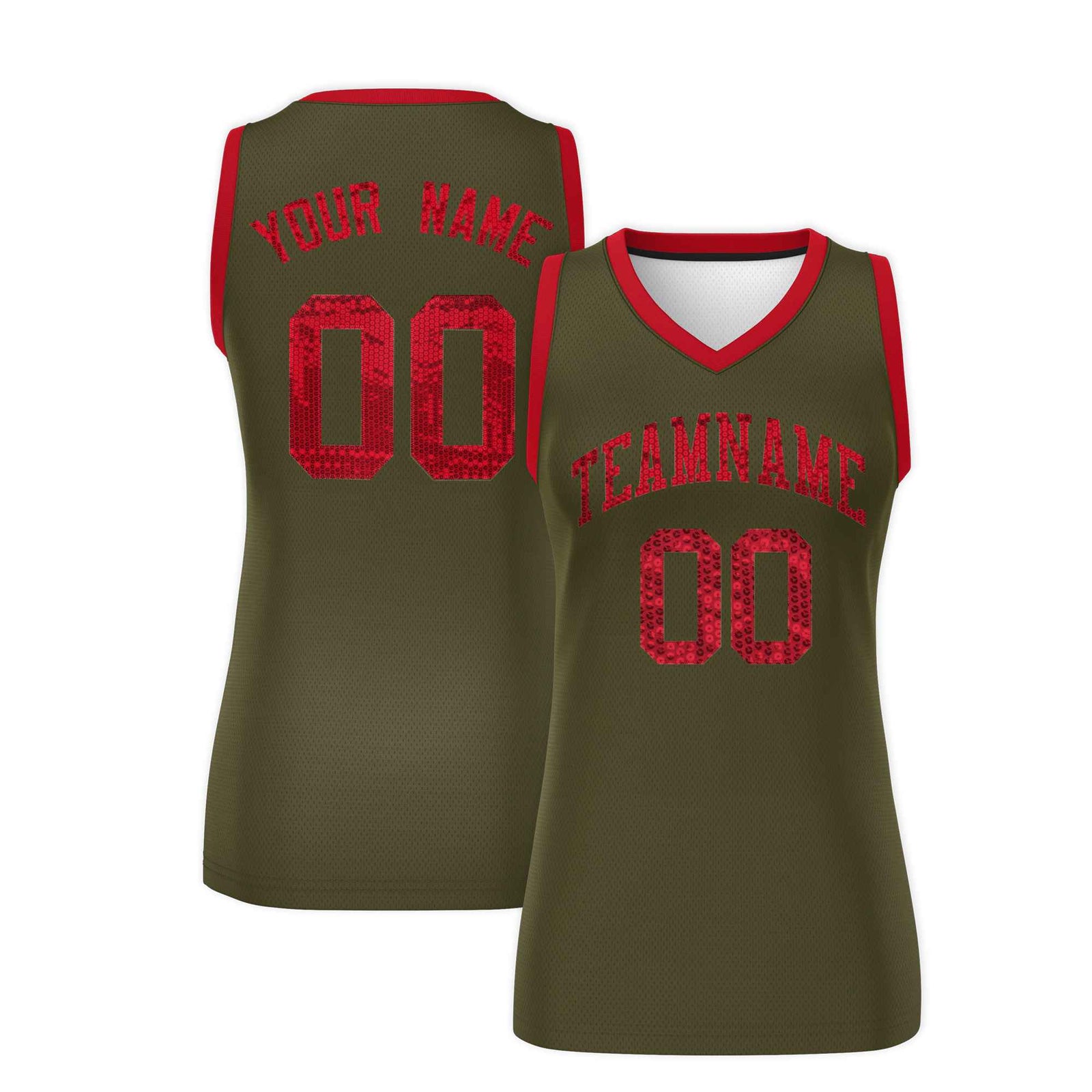 Custom Olive Red Women Netball Sequined Dress