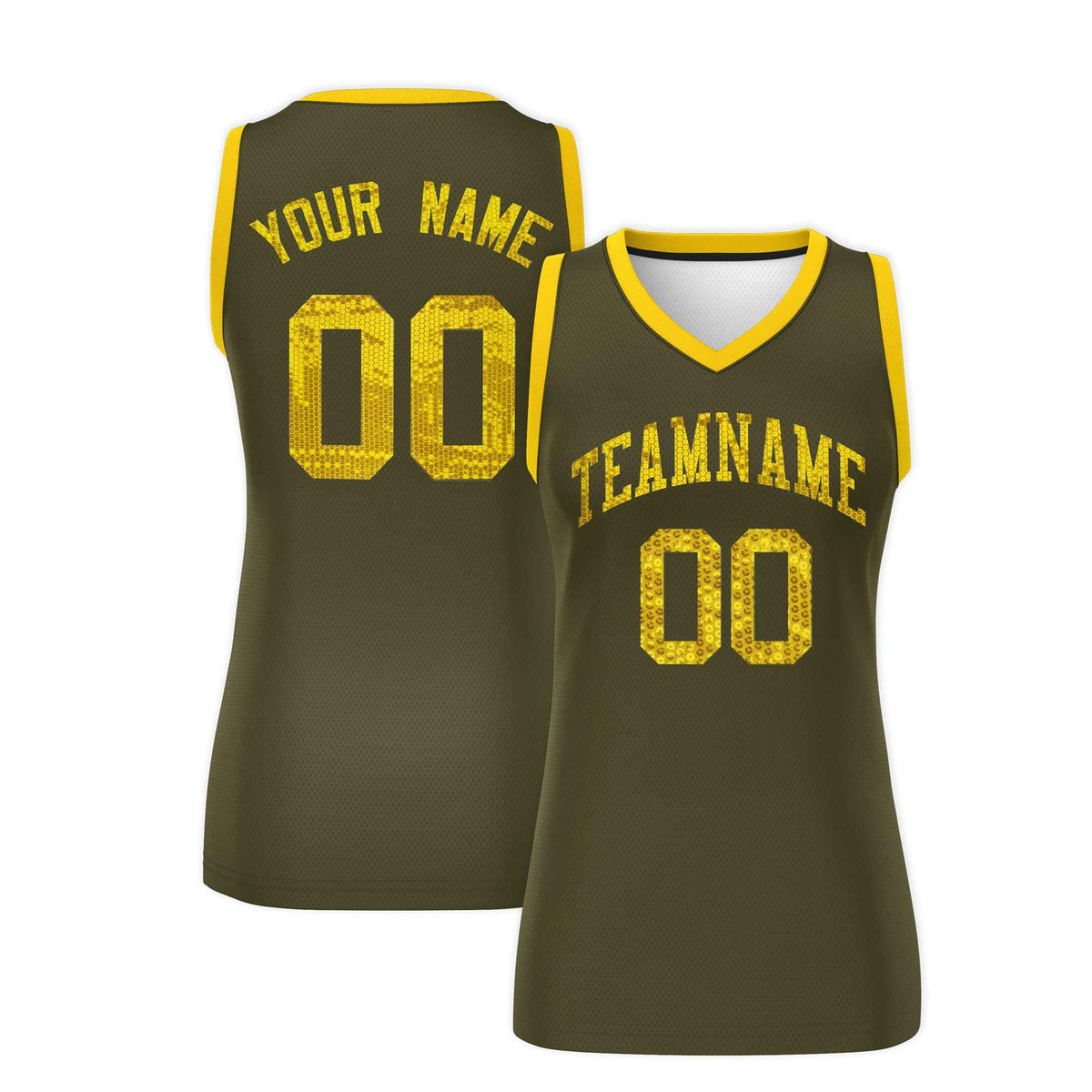 Custom Olive Gold Women Netball Sequined Dress