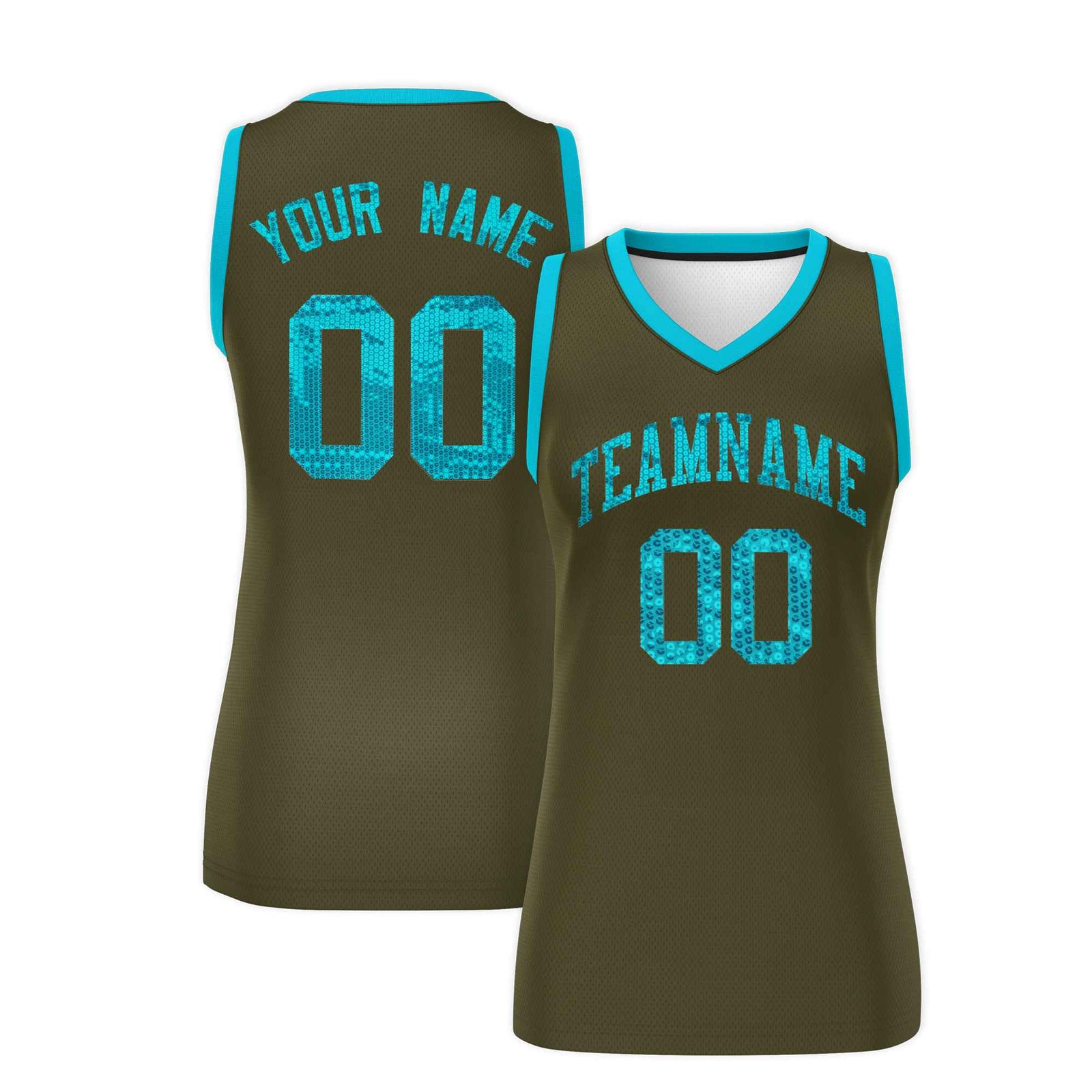 Custom Olive Sky Blue Women Netball Sequined Dress