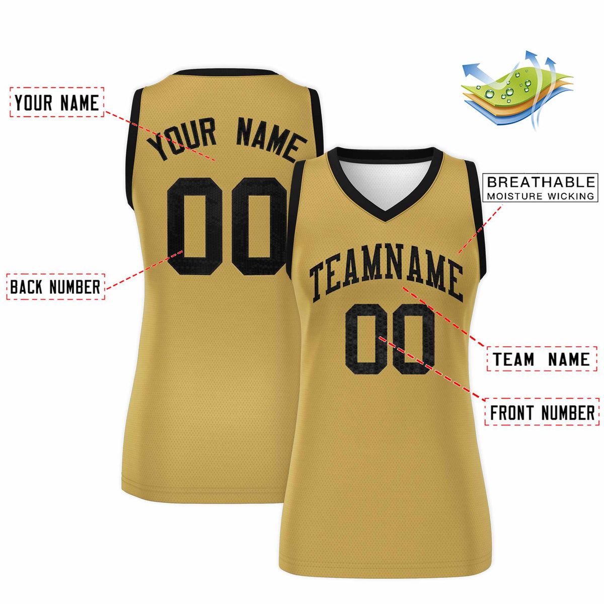 Custom Old Gold Black Women Netball Sequined Dress