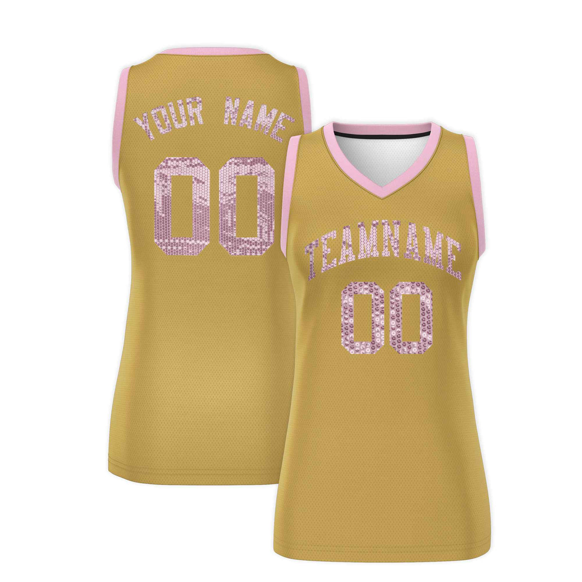 Custom Old Gold Light Pink Women Netball Sequined Dress