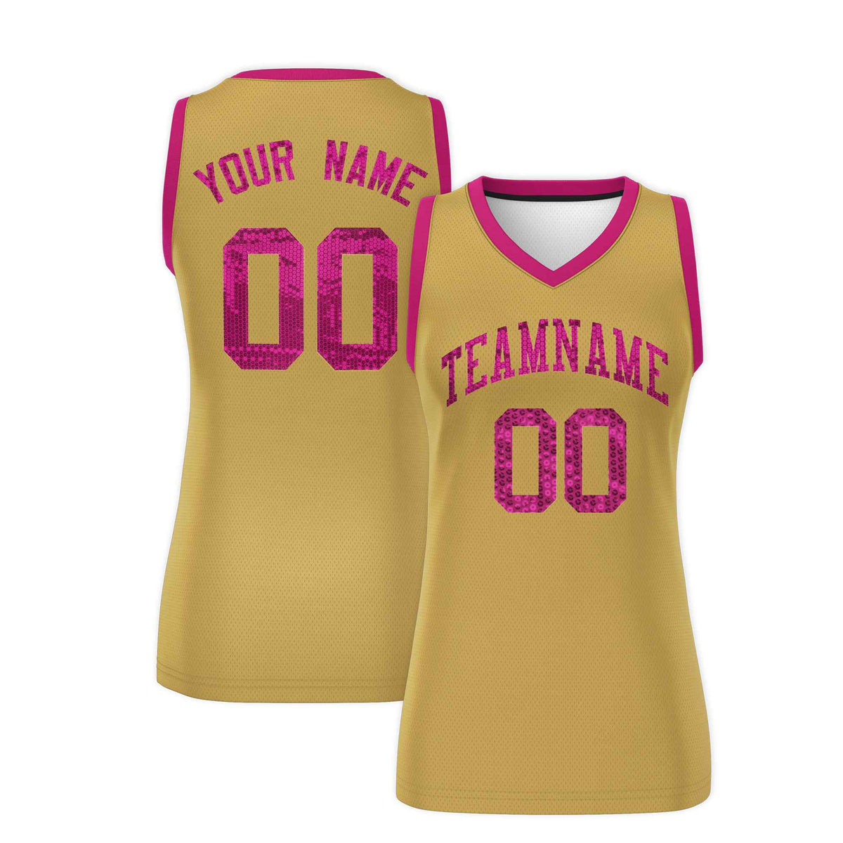 Custom Old Gold Pink Women Netball Sequined Dress