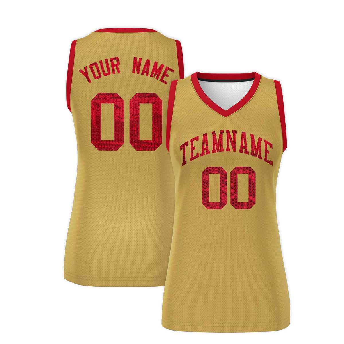Custom Old Gold Red Women Netball Sequined Dress