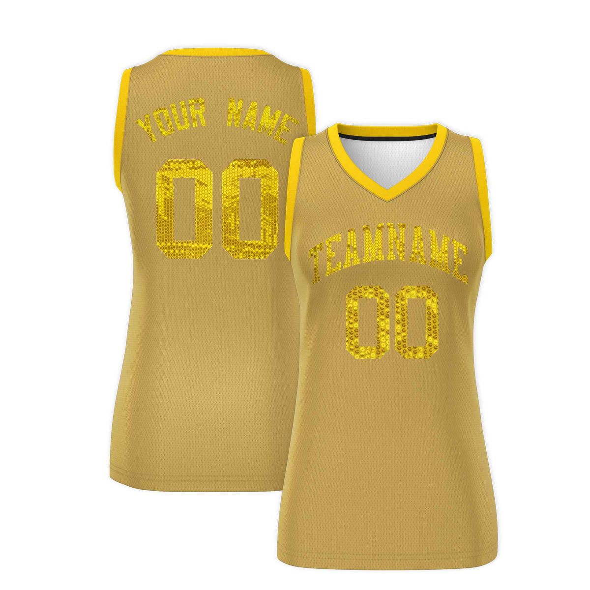 Custom Old Gold Gold Women Netball Sequined Dress