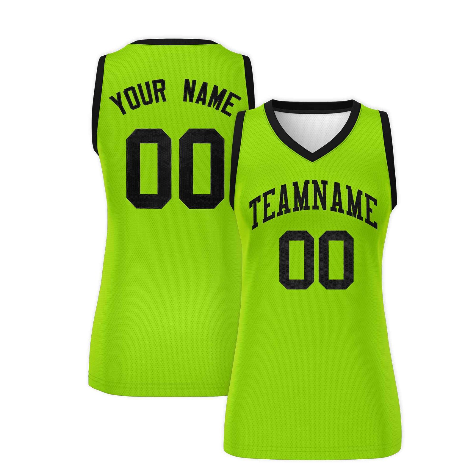 Custom Neon Green Black Women Netball Sequined Dress