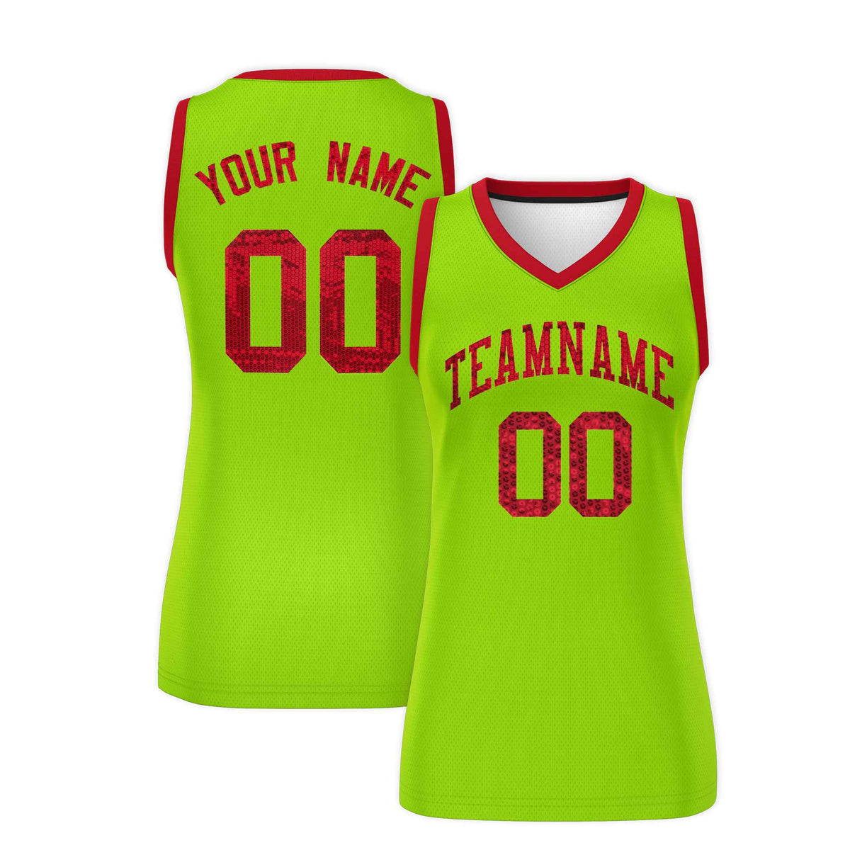 Custom Neon Green Red Women Netball Sequined Dress