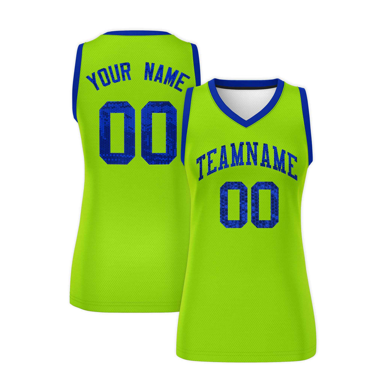 Custom Neon Green Royal Women Netball Sequined Dress