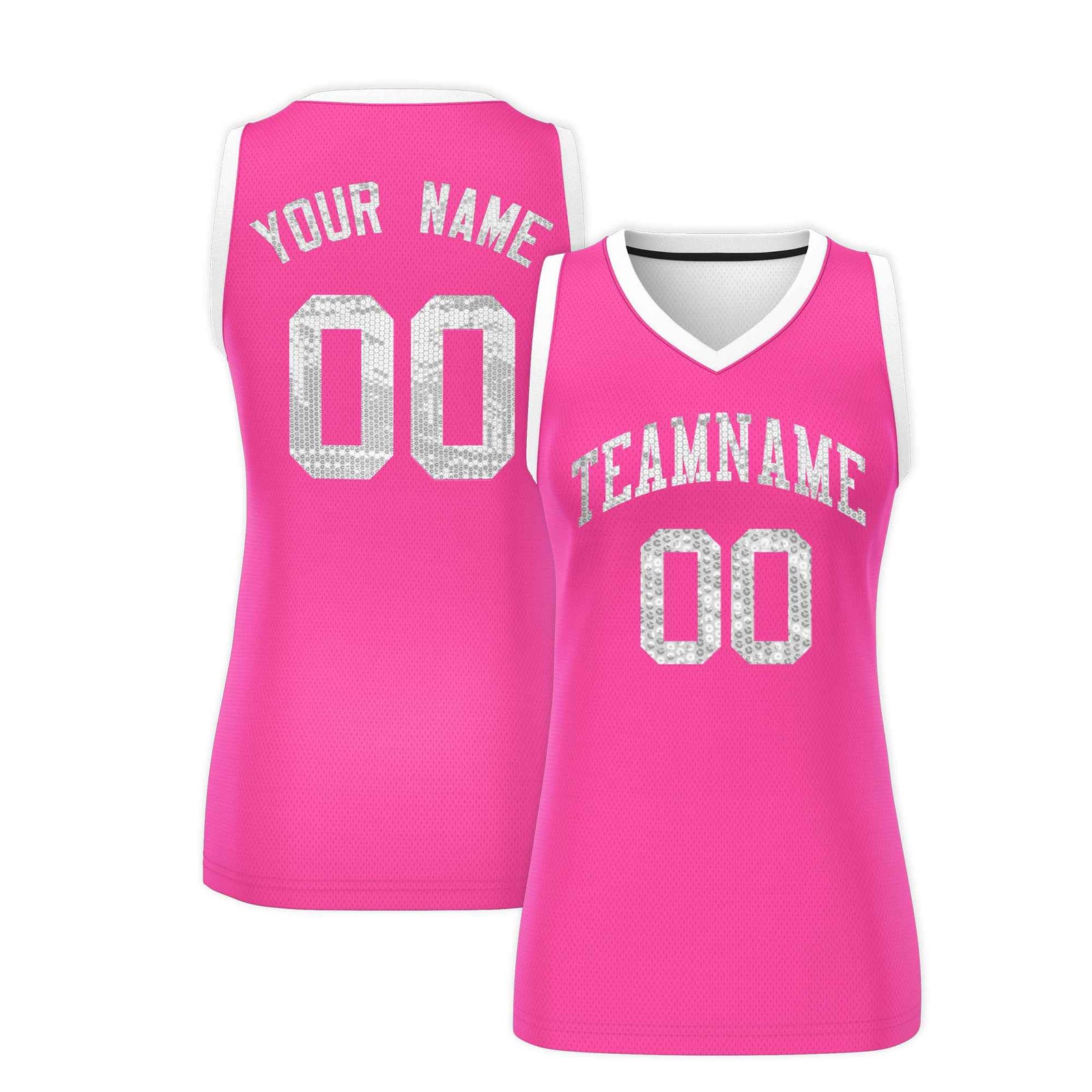 Custom Pink White Women Netball Sequined Dress
