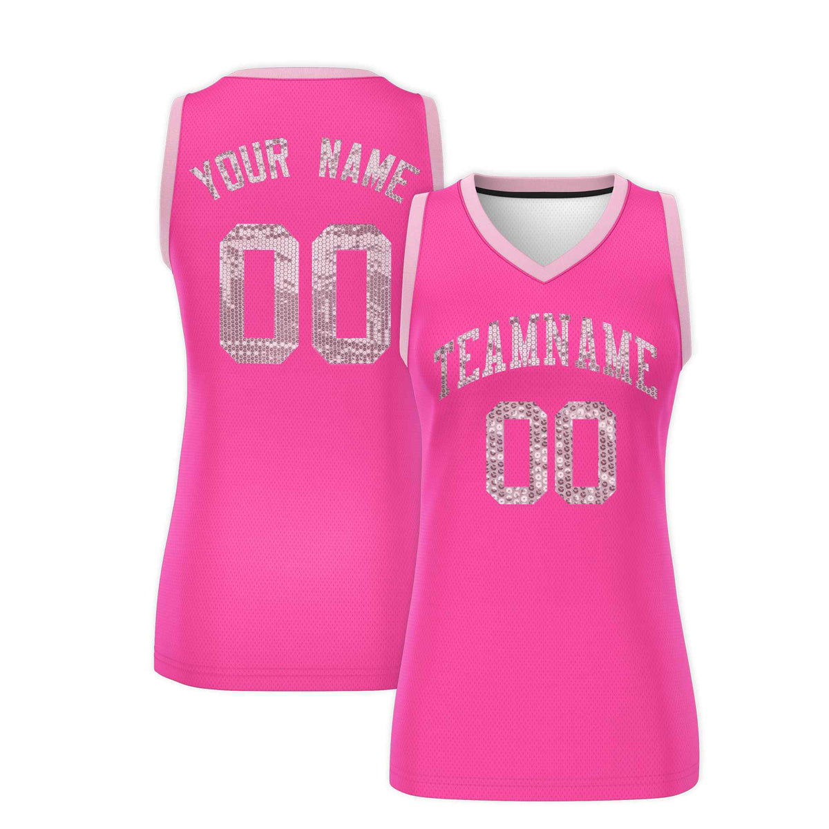 Custom Pink Light Pink Women Netball Sequined Dress