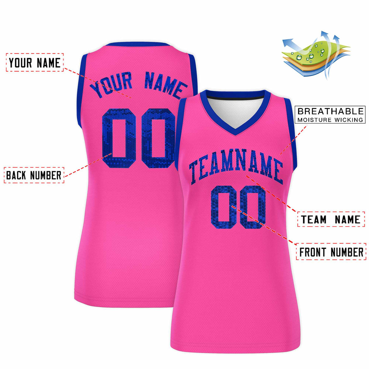 Custom Pink Royal Women Netball Sequined Dress