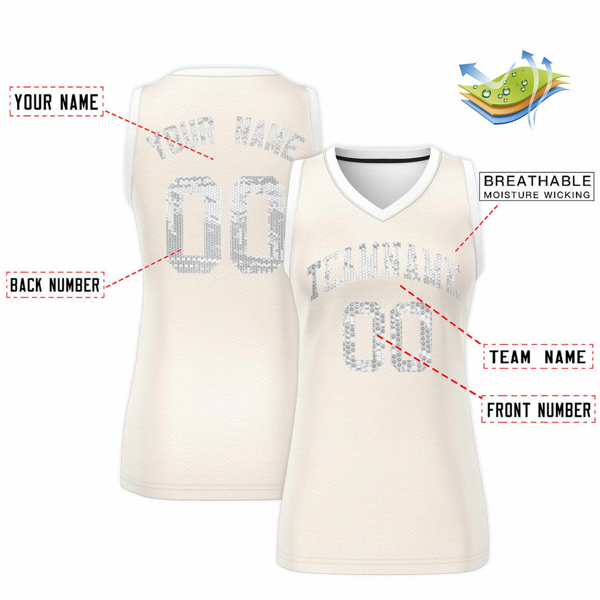 Custom Cream White Women Netball Sequined Dress
