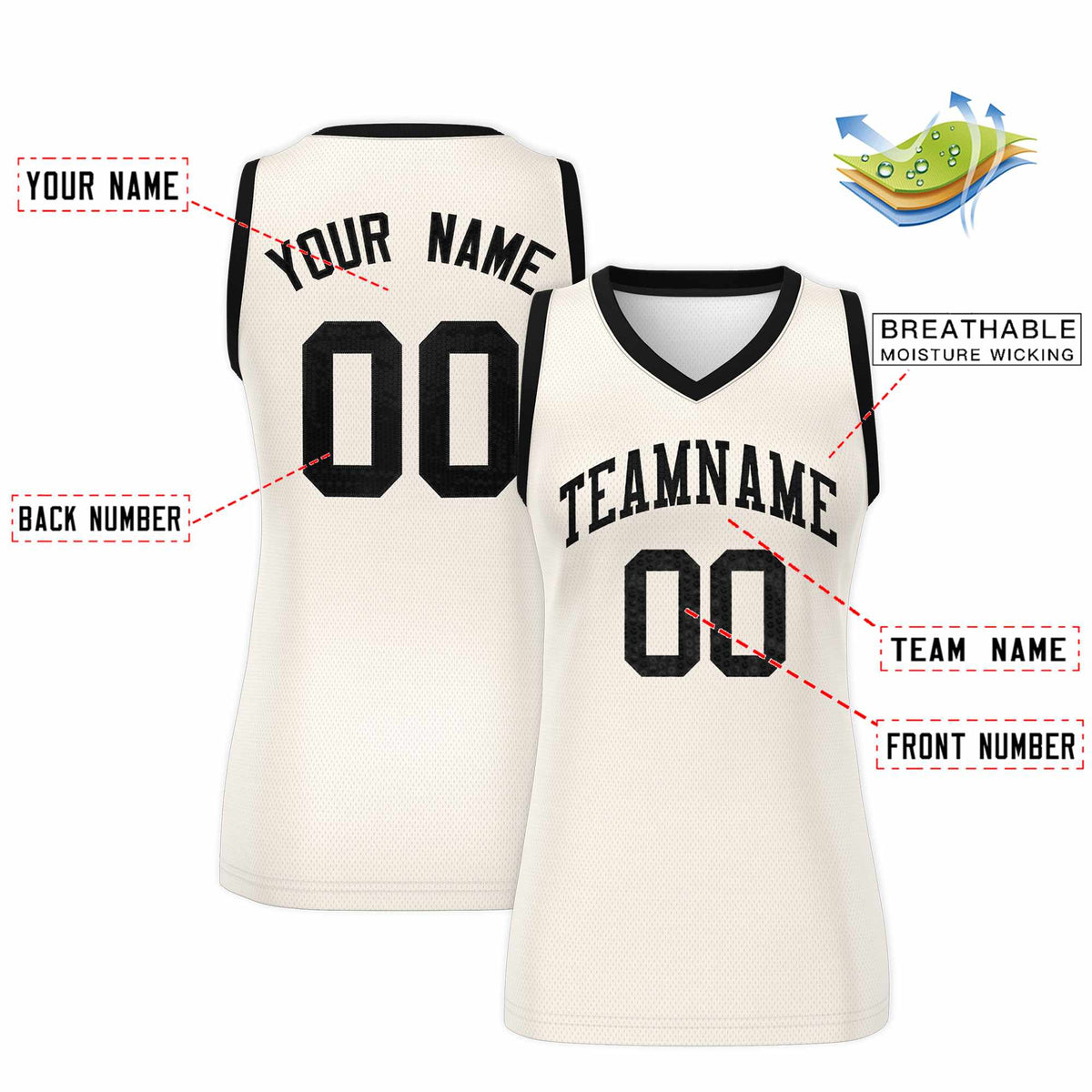 Custom Cream Black Women Netball Sequined Dress