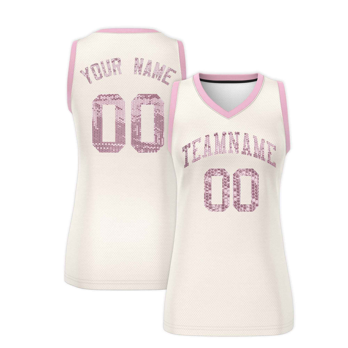 Custom Cream Light Pink Women Netball Sequined Dress