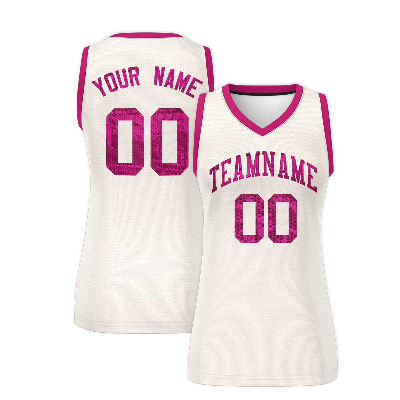 Custom Cream Pink Women Netball Sequined Dress
