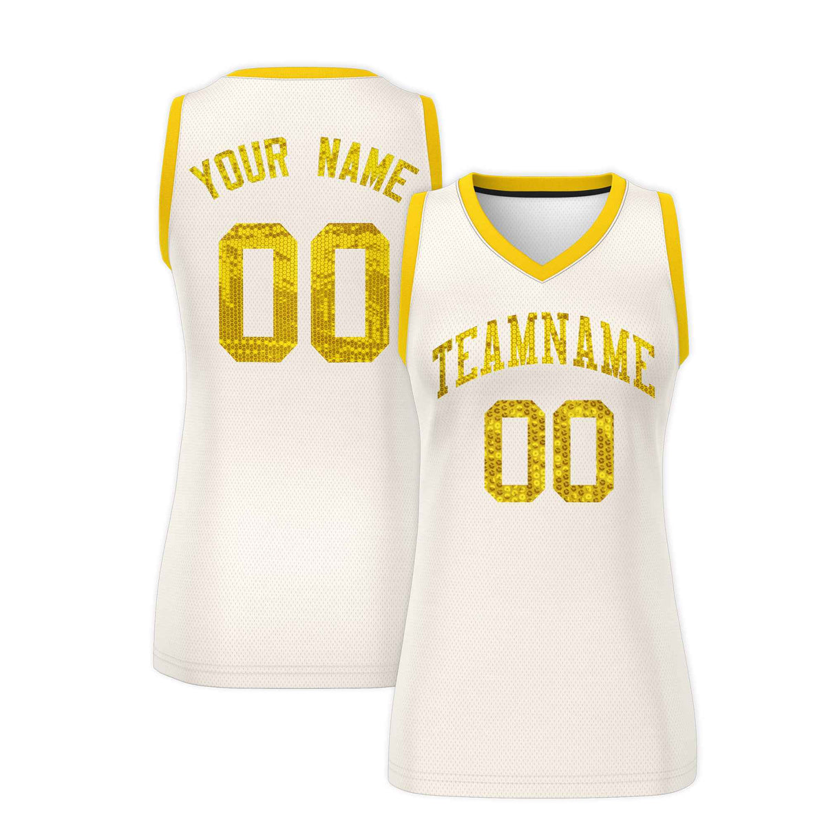 Custom Cream Gold Women Netball Sequined Dress