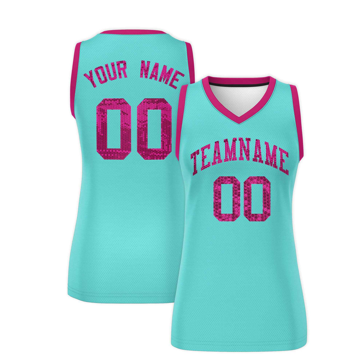 Custom Bright Green Pink Women Netball Sequined Dress