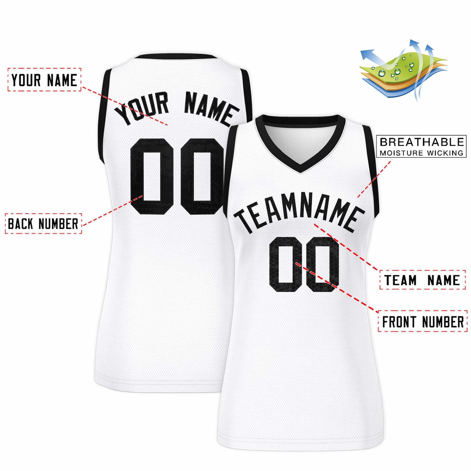 Custom White Black Women Netball Sequined Dress