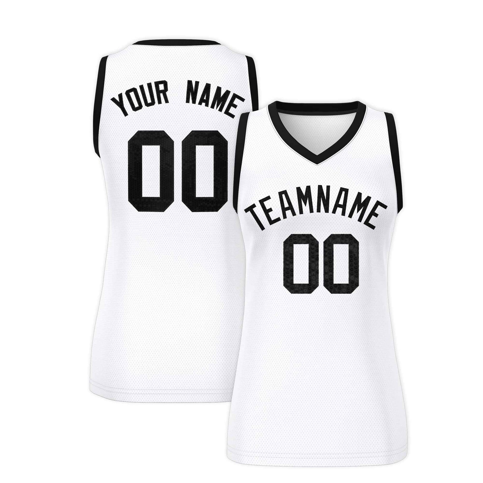 Custom White Black Women Netball Sequined Dress